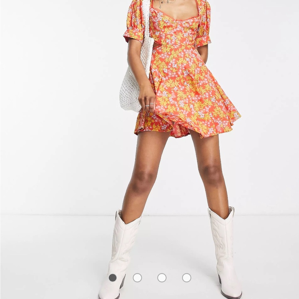 ASOS DESIGN cupped mini tea dress with flare skirt in red floral